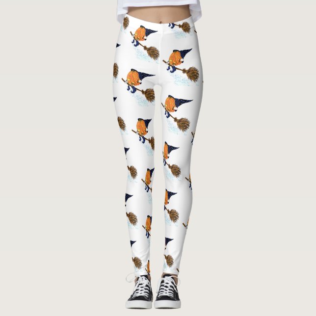 Halloween Leggings Witch Pumpkin Flying Broom (Front)