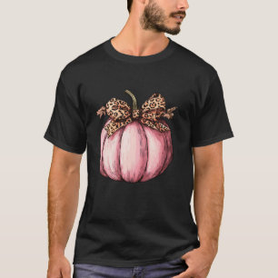 Halloween Leopard Pink Pumpkin Coquette Bow Fall V T-Shirt