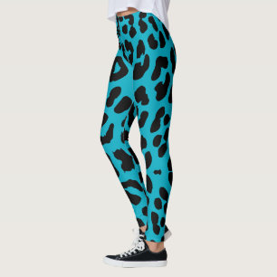 Halloween Leopard Print Black & Light Teal Leggings