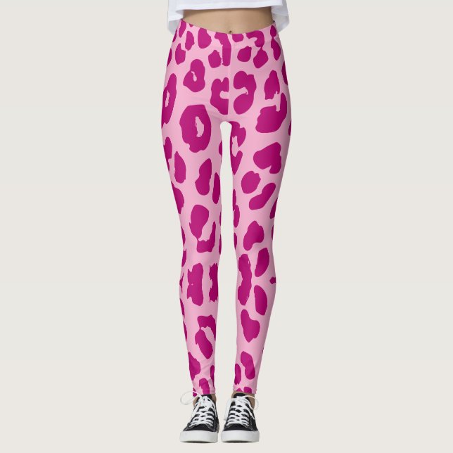 Halloween Leopard Print Dark & Light Pink Leggings (Front)