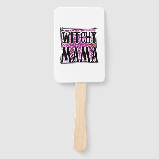 Halloween Leopard Witchy Mama Birthday Hand Fan (Front)