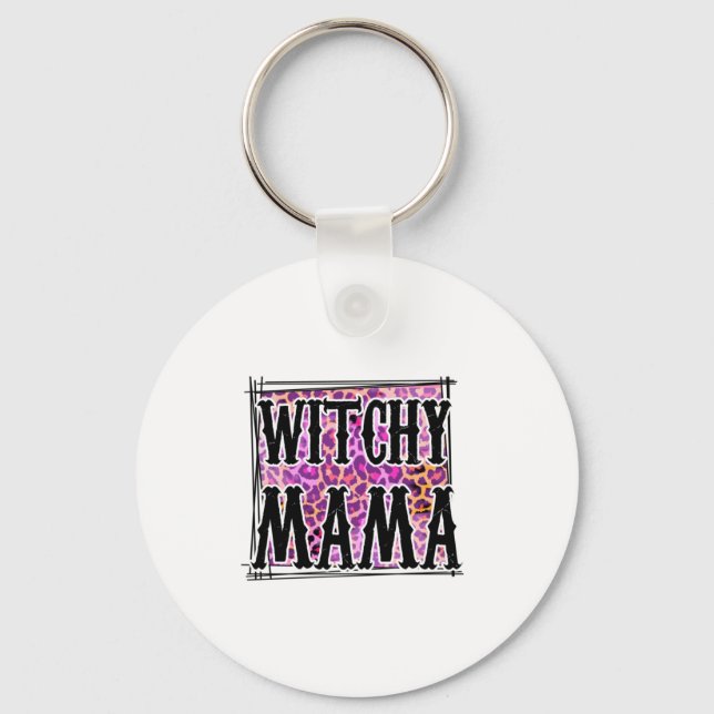 Halloween Leopard Witchy Mama Birthday Key Ring (Front)