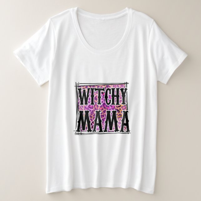 Halloween Leopard Witchy Mama Birthday Plus Size T-Shirt (Design Front)