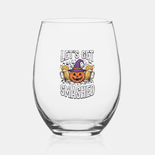 Halloween Let’s Get Smashed Pumpkin Beer Stemless Wine Glass