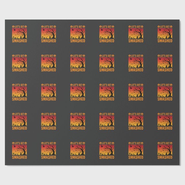 Halloween Lets Get Smashed Haunted Graveyard Wrapping Paper (Flat)