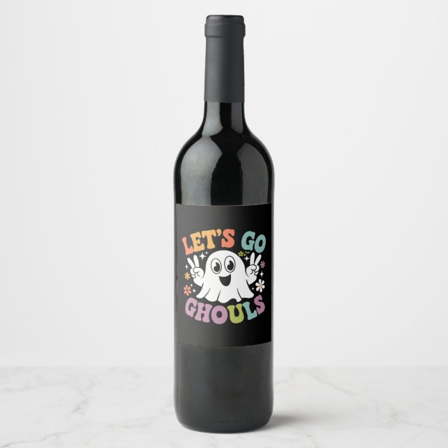 Halloween Let's Go Ghouls Ghost Retro Costume Wine Label (Front)