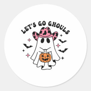 Halloween Let's Go Ghouls Ghost Retro Costume Wome Classic Round Sticker