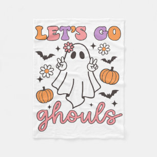 Halloween Let's Go Ghouls Ghost Retro Costume Wome Fleece Blanket