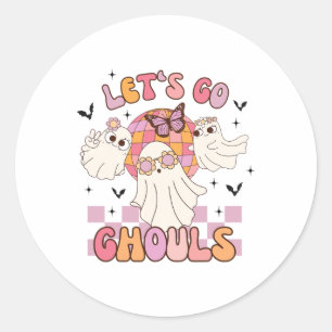 Halloween Lets Go Ghouls Ghost Retro Costume Women Classic Round Sticker