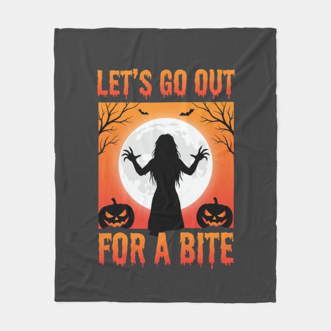 Halloween Let's Go Out For a Bite Horror Fleece Blanket (Front)