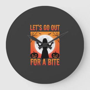 Halloween Let's Go Out For a Bite Horror Large Clock