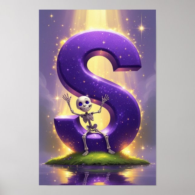 Halloween Letter S Poster Cute Skeleton Alphabet  (Front)