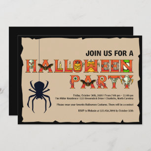 Halloween Lettering Hanging Spider Halloween Invitation