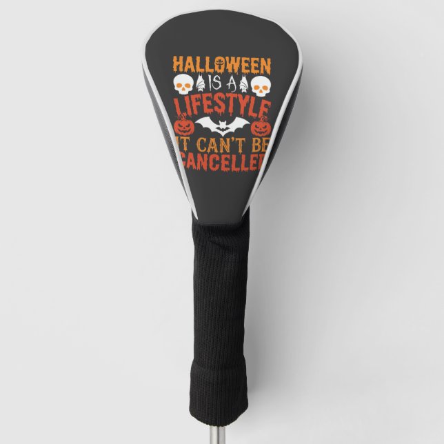 Halloween Lifestyle Bat Pumpkin Typography Vector Golf Head Cover (Front)
