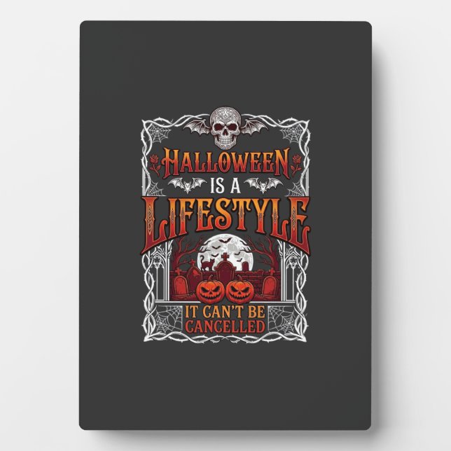 Halloween Lifestyle Bat Skull Graveyard Pumpkins F Plaque (Front)