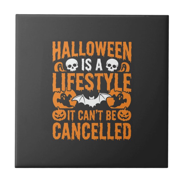 Halloween Lifestyle Spooky Bat Pumpkin Design Tile (Front)
