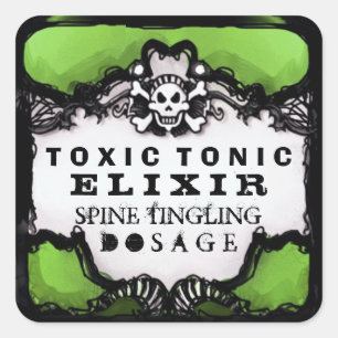 Halloween Lime Green & Black Square Drink Label