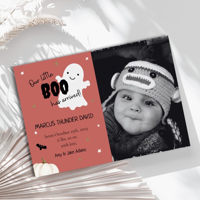Halloween Little Boo Baby Birth Photo Announcement (Creator Uploaded)