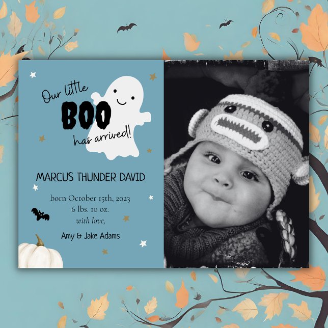 Halloween Little Boo Baby Birth Photo Announcement (Creator Uploaded)