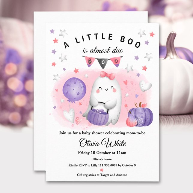Halloween Little Boo Baby Girl Shower Invitation (Halloween Little Boo Baby Girl Shower Invitation)