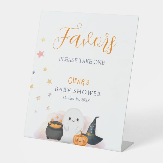 Halloween Little Boo Baby Shower Favours party  Pedestal Sign (Front)