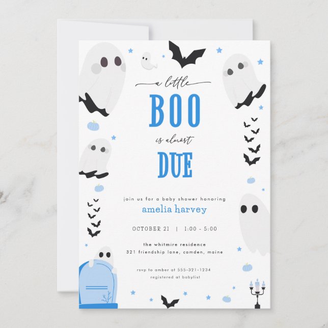 Halloween Little Boo Blue Baby Shower Invitation (Front)