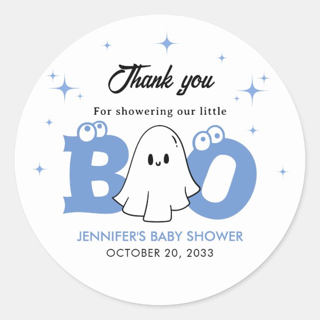 Halloween Little Boo Boy Baby Shower Thank You Classic Round Sticker (Front)
