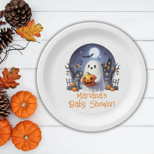Halloween Little Boo Ghost Baby Shower Paper Plate