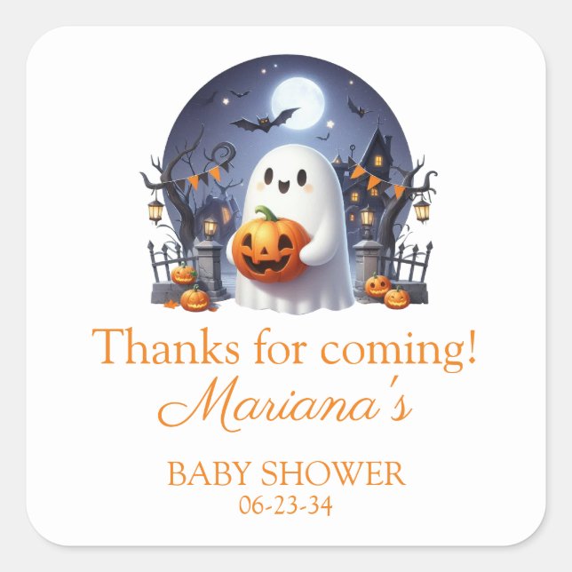 Halloween Little Boo Ghost Baby Shower Square Sticker (Front)