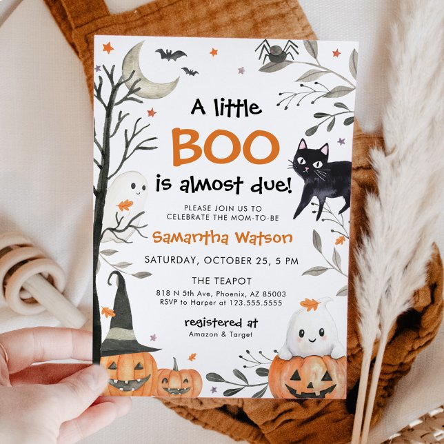 Halloween Little Boo Ghost Pumpkin Baby Shower Invitation (Creator Uploaded)