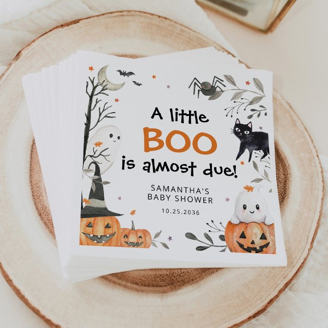 Halloween Little Boo Ghost Pumpkin Baby Shower Napkin (Creator Uploaded)