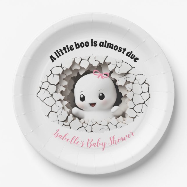 Halloween Little Boo Pink Baby Shower Paper Plates (Front)