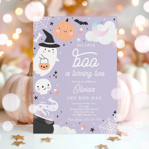 Halloween Little Boo Pink Ghost 2nd Birthday Party Invitation