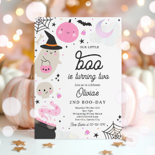 Halloween Little Boo Pink Ghost 2nd Birthday Party Invitation