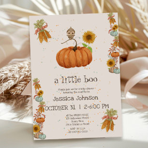 Halloween Little Boo Pumpkin Cute Fall Baby Shower Invitation