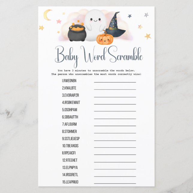 Halloween Little Boo Word Scramble Shower Game  (Front)