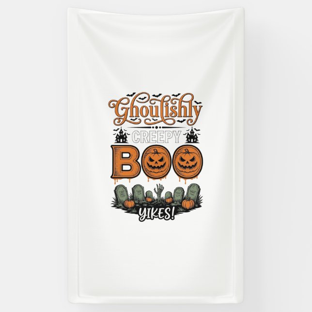 Halloween Little Boo Yah Cute Spooky Vector Design Banner (Vertical)