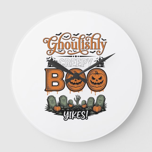 Halloween Little Boo Yah Cute Spooky Vector Design Large Clock (Front)