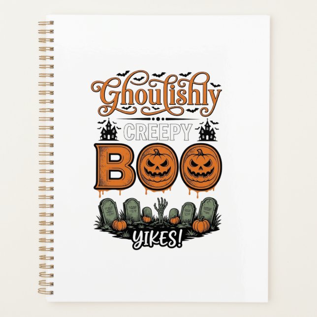 Halloween Little Boo Yah Cute Spooky Vector Design Planner (Front)