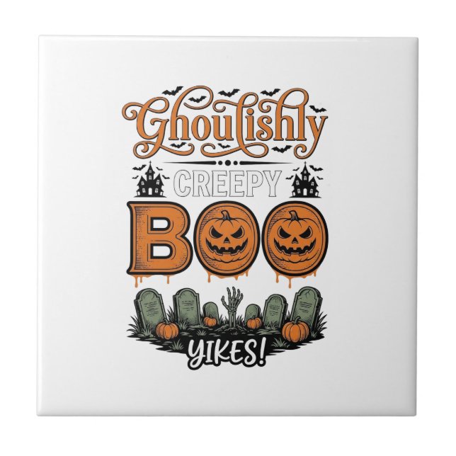 Halloween Little Boo Yah Cute Spooky Vector Design Tile (Front)