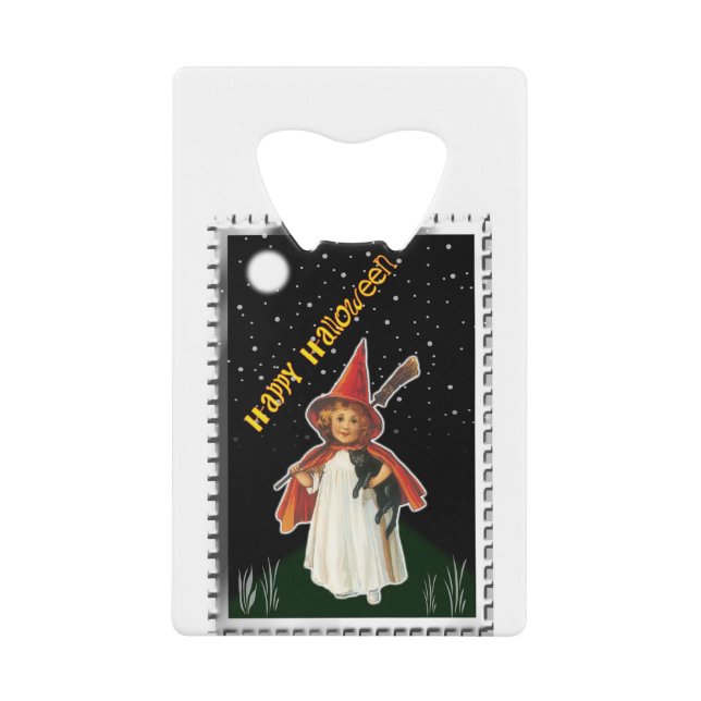 Halloween - Little Girl with Broom and Black Cat (Front)