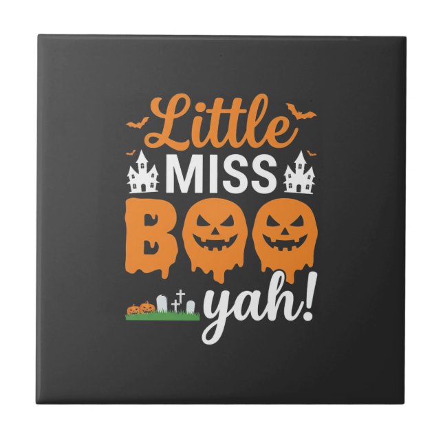 Halloween Little Miss Boo Yah Pumpkin Design_1 Tile (Front)