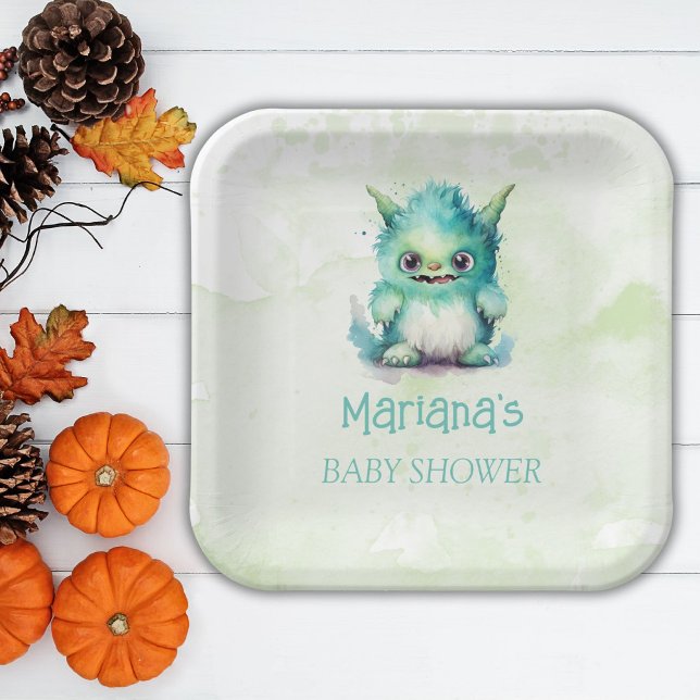 Halloween Little Monster Boy Baby Shower Paper Plate (Creator Uploaded)