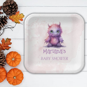 Halloween Little Monster Girl Baby Shower Paper Plate