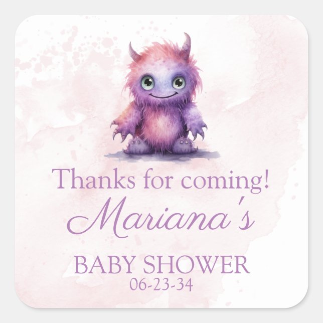 Halloween Little Monster Girl Baby Shower Square Sticker (Front)