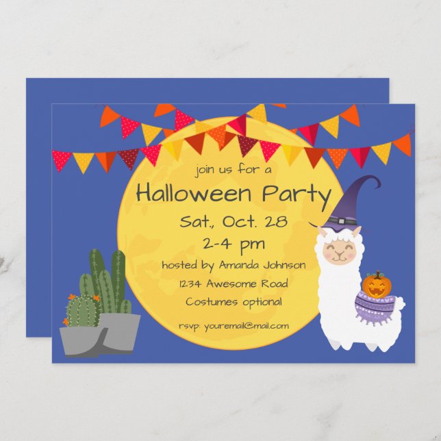 Halloween Llama Party Invitation (Front/Back)