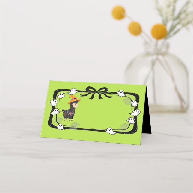 Halloween Llama Wearing Witch's Hat Place Card (Front)