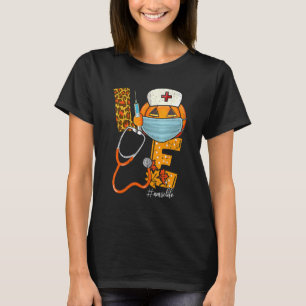 Halloween Love Nurse Pumpkin Leopard Fall Thanksgi T-Shirt