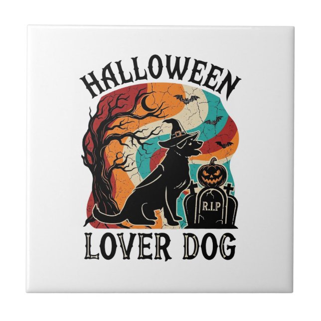 Halloween Lover Dog Witch Hat Pumpkin Tombstone_1 Tile (Front)