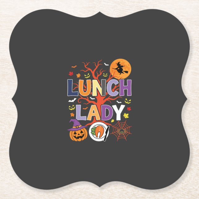 Halloween Lunch Lady Witch Kitchen Vector Paper Coaster (Front)